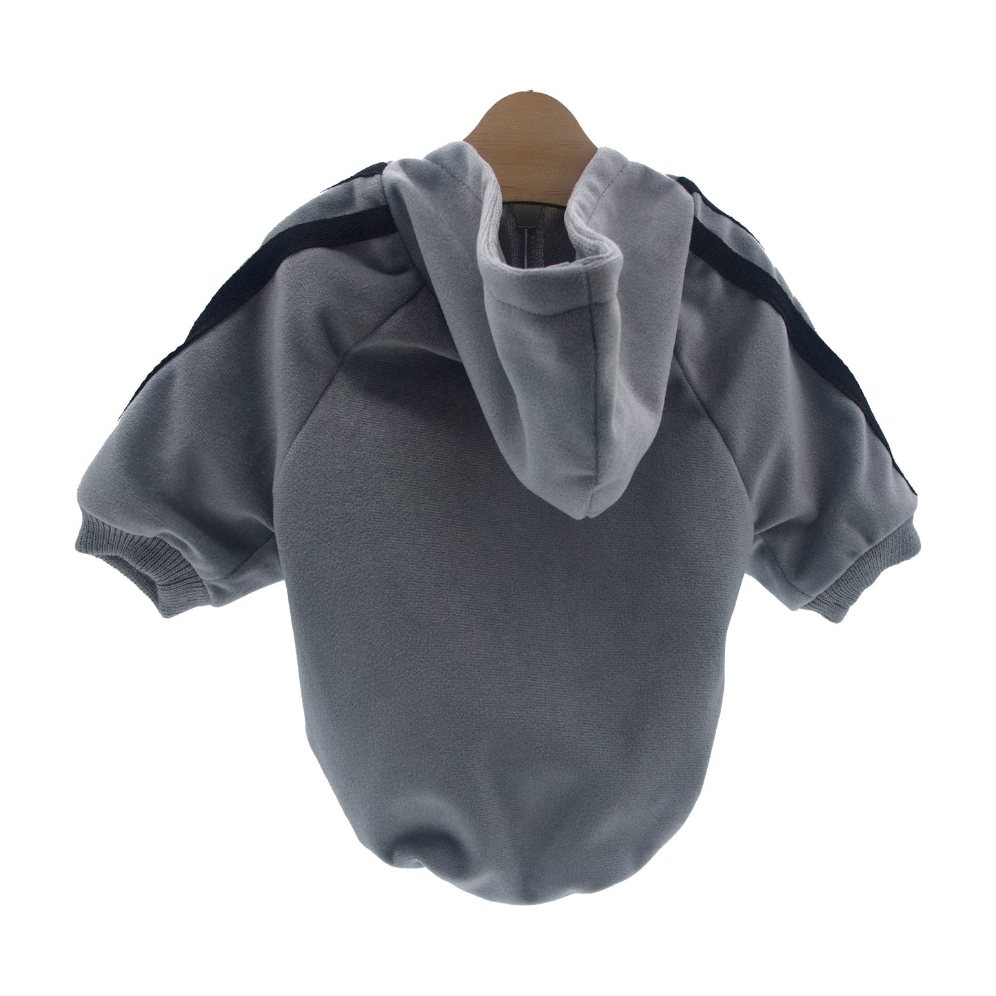 Dog Zip-Up Hoodie with Stripes - Gray