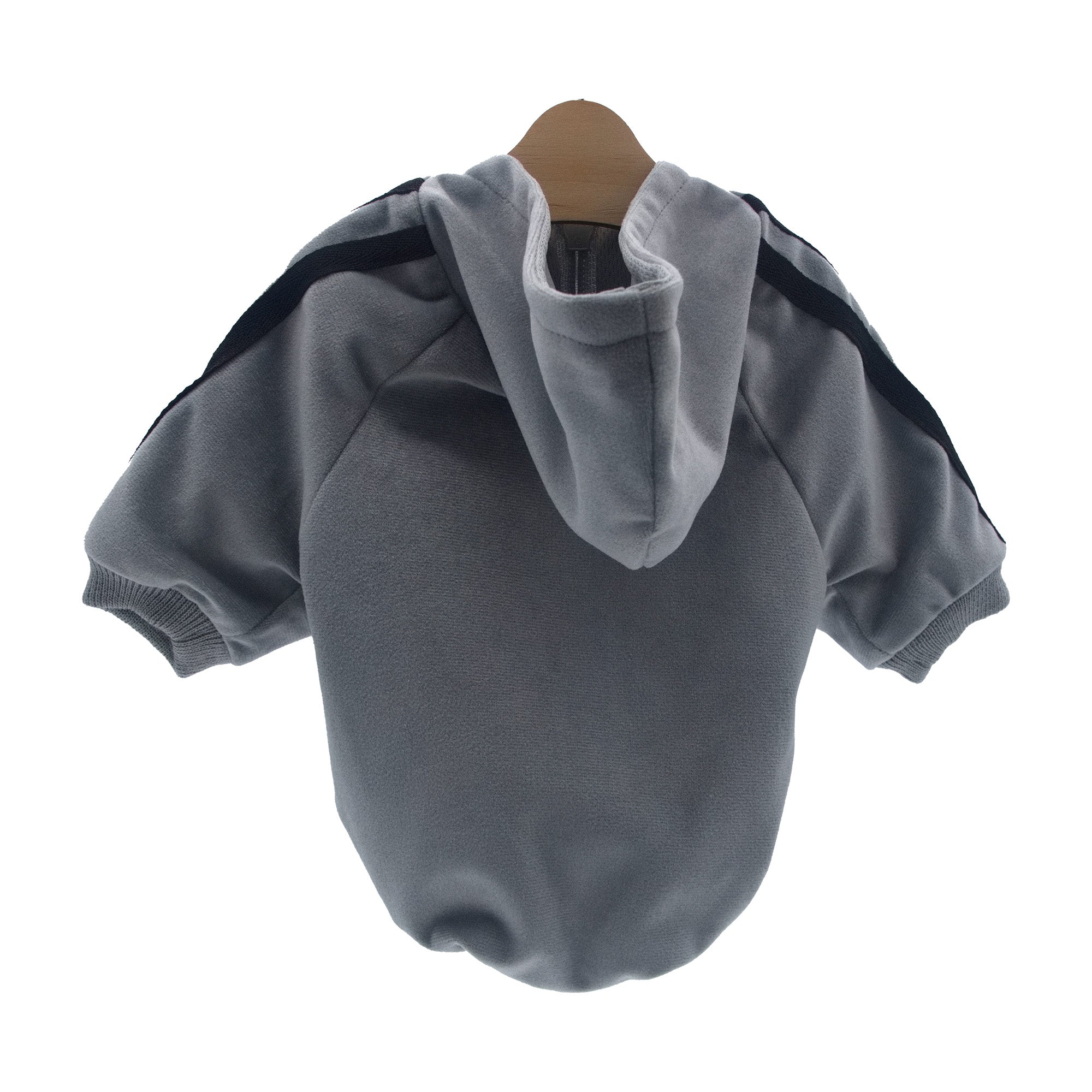 Dog Zip-Up Hoodie with Stripes - Gray