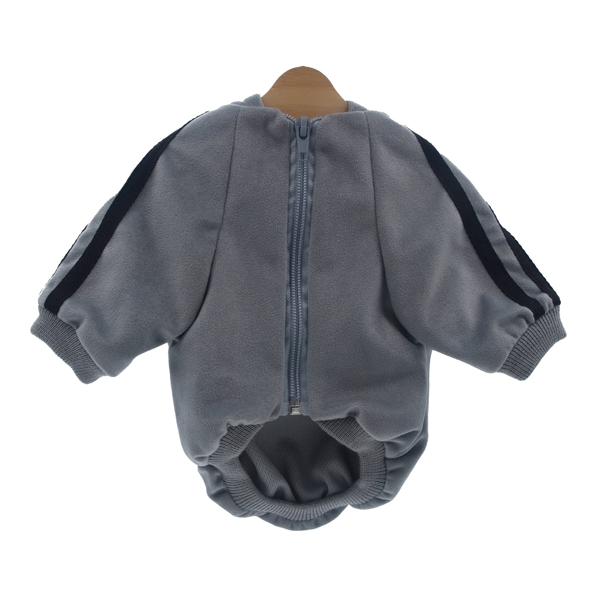 Dog Zip-Up Hoodie with Stripes - Gray