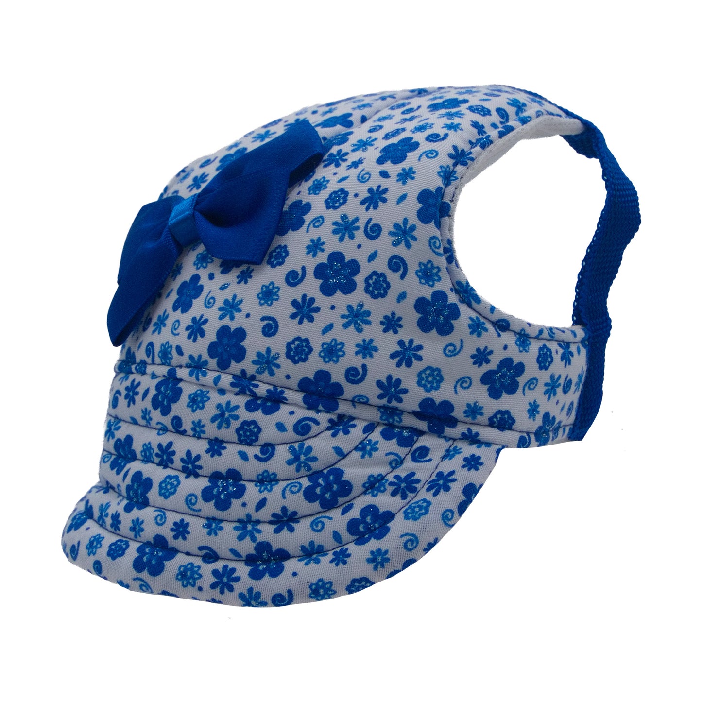 Dark Blue Flowers with Bow Dog Hat