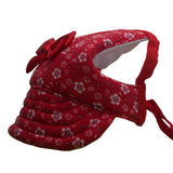 Dog Red Small Flowers with Bow Hat