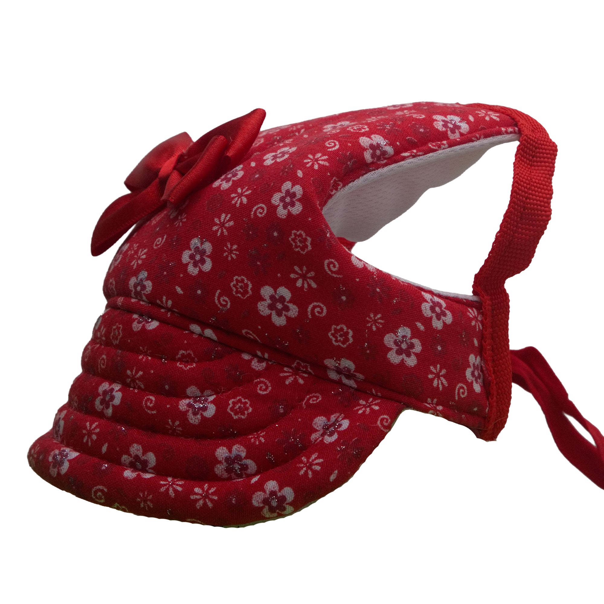 Dog Red Small Flowers with Bow Hat